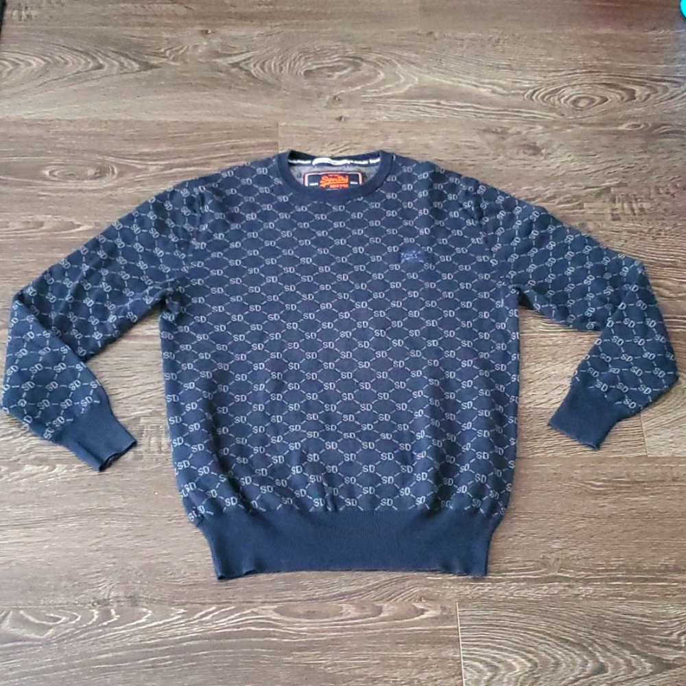 💙 VINTAGE SuperDry Monogram SD Crew Neck Sweater - OrangeLabel - LARGE